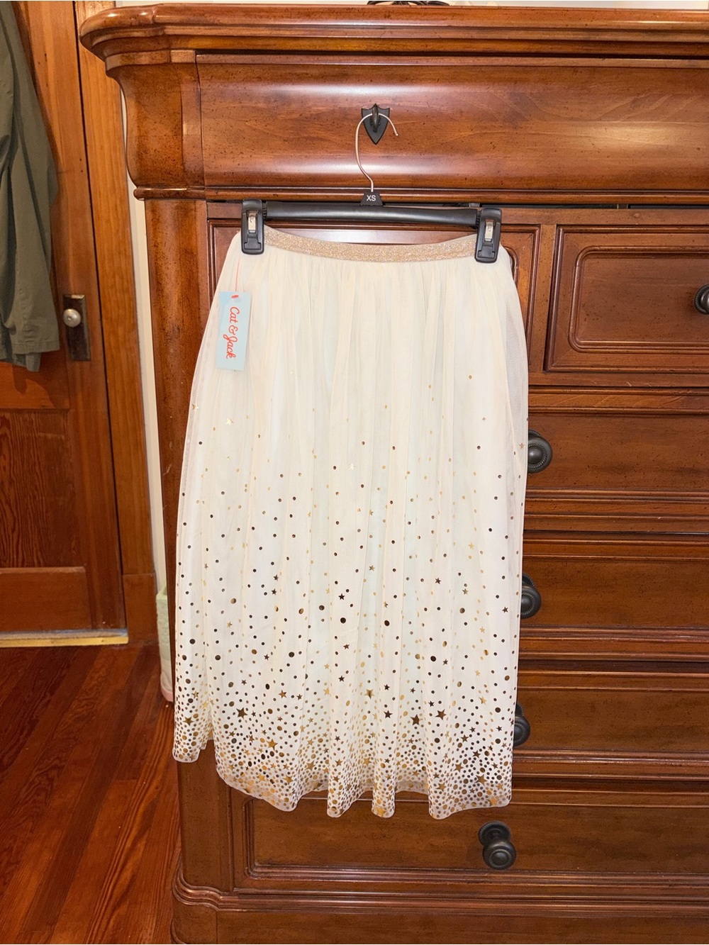 Cat & Jack Girls 7/8 Cream Gold Star Tulle Midi Skirt NWT